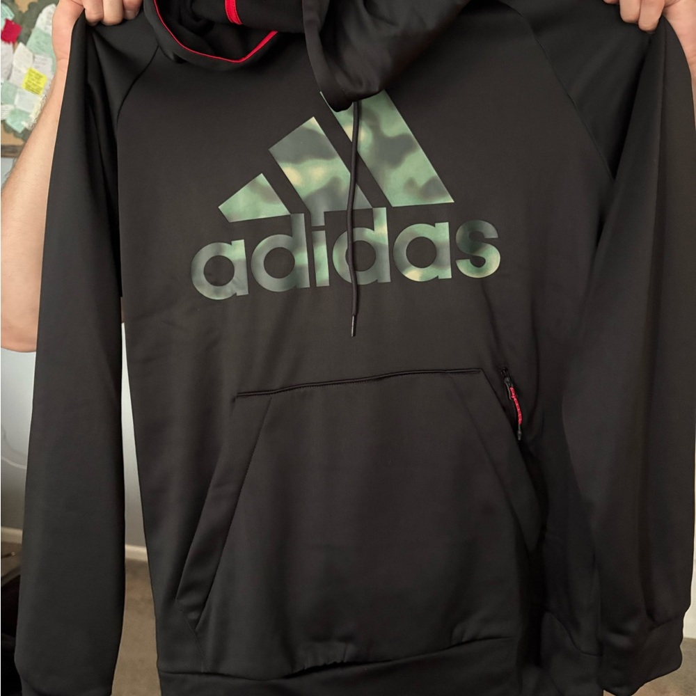 Adidas Men's Black and Green army Logo Hoodie